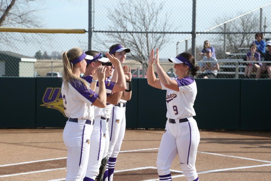 Addison McElrath (9) was one of three Panthers with a home run in the 9-2 win over Drake, joining Mya Dodge and Daryn Lamprecht.