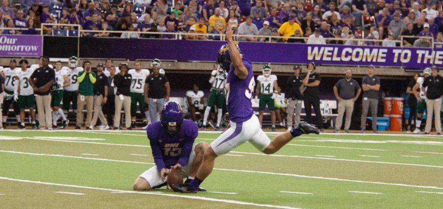 Matthew Cook (97) has proven himself as one of the top kickers in UNI’s program history during his time in Cedar Falls.