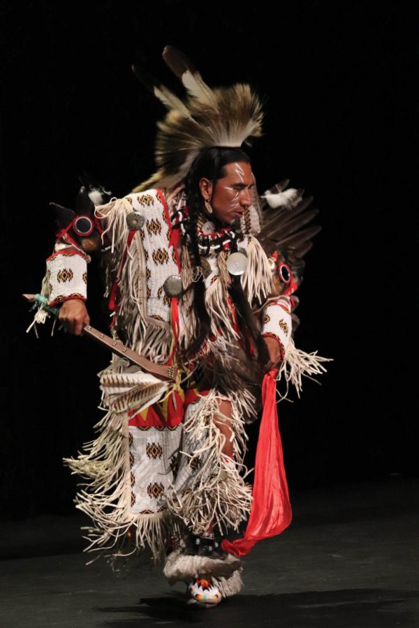 Larry Yazzie of the Meskwaki Nation performs at UNI in celebration of a new
cooperative mission between UNI and the Meskwaki in 2021. The newly formed Indigenous Student Organization hopes to educate the campus community about Indigenous cultures and communities.