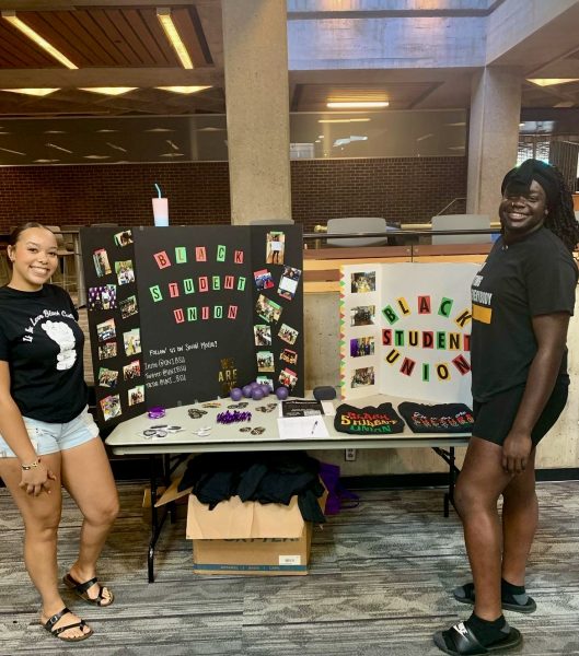 BSU Vice President Celia Emunah (pictured left) and BSU President Randy
Whitfield (pictured right) table for BSU at the beginning of the semester.
Both Emunah and Whitfield hope Melanin Week will help support and
encourage students of color on campus.