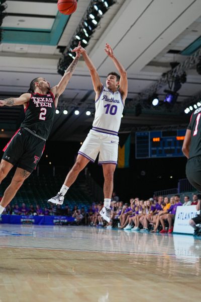 Freshman RJ Taylor hits a jump shot against Texas Tech in the second of
three games in the Battle 4 Atlantis Tournament.