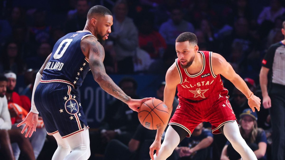 Damian Lillard (Right) and Steph Curry (Left) battle out in the 2024 NBA All-Star Game.