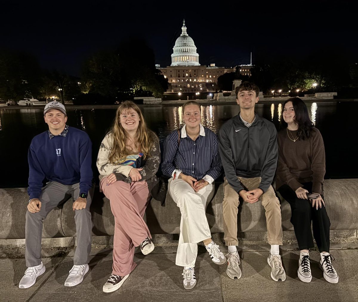 L to R: Sports Editor Cohen Kamaus, Executive Editor Estelle Johnson, News Editor Lily Munnik, Assistant Sports Editor Michael Spahn, Managing Editor Jenna Westendorf. (Missing: Spanish Editor Luis Alvarez, Head Photographer Maci Swanson, co-advisors Chris Martin and Anelia Dimitrova.)