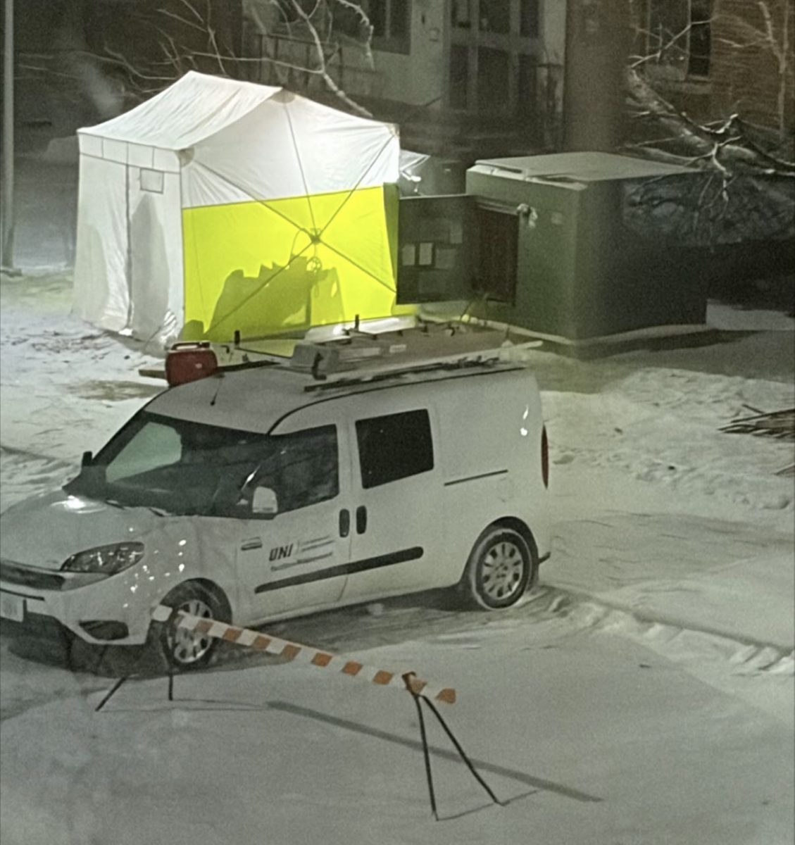 Electricians worked late into the night to get the Shull Hall transformer replaced.