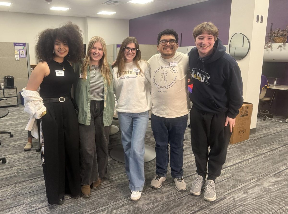 Left to Right: Gabi Meza, chief of staff; Megan Rosheim, director of public relations; Alli Webster, president; Gabriel Salazar, vice president; Tyler Blauvelt, director of governmental relations.